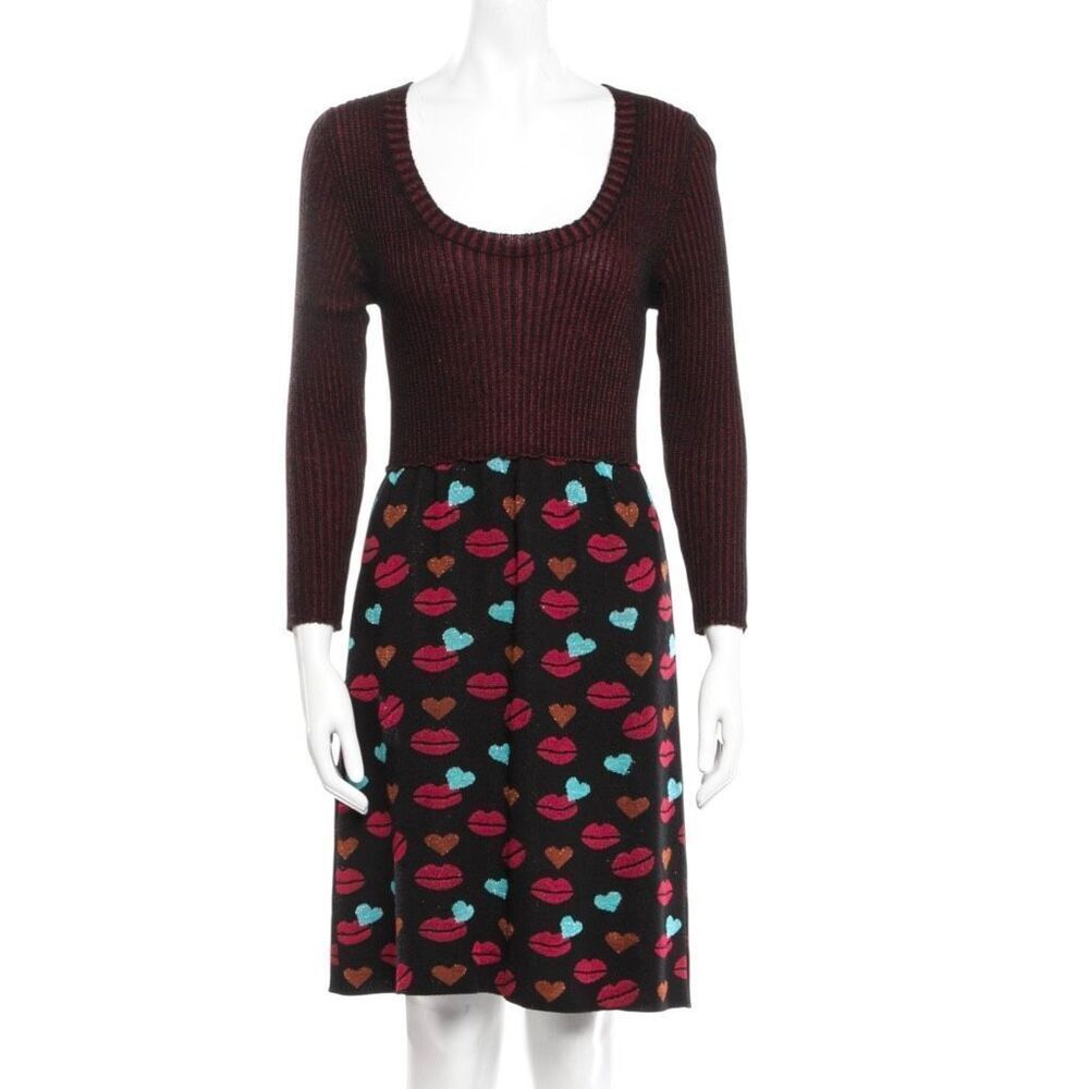 Missoni Lip Heart Print Long Sleeve Sweater Dress Sz 8 Valentines Day , Graphic‎